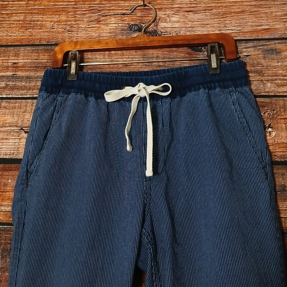 J Crew Jogger Pants 2 Ankle Navy Blue Striped 100% Cotton Drawstring Pockets